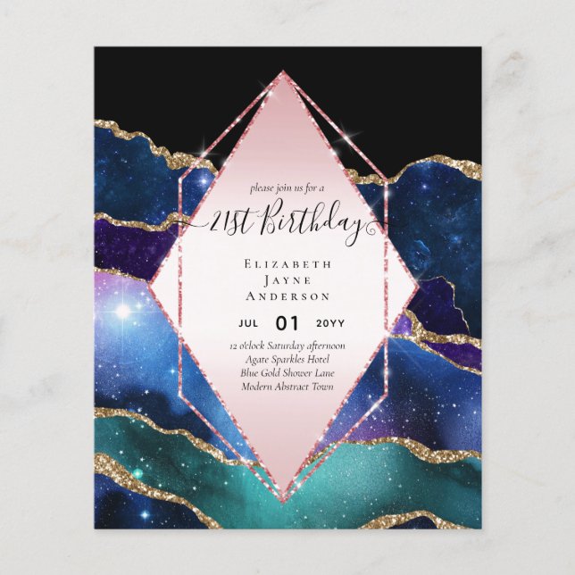 BUDGET 21st Birthday Glittery AGATE Sparkle Invite Flyer (Front)