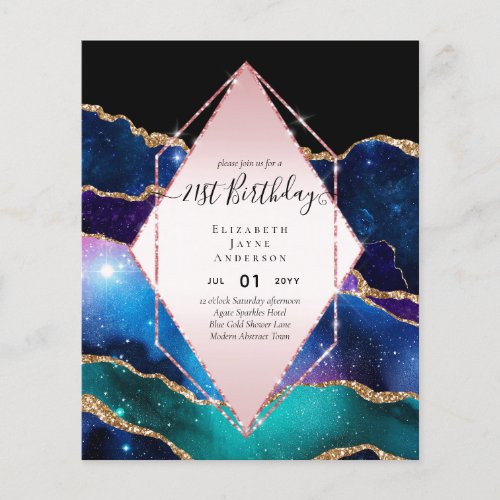 BUDGET 21st Birthday Glittery AGATE Sparkle Invite Flyer