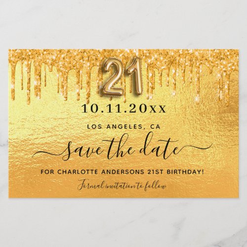 Budget 21st birthday gold glitter save the date