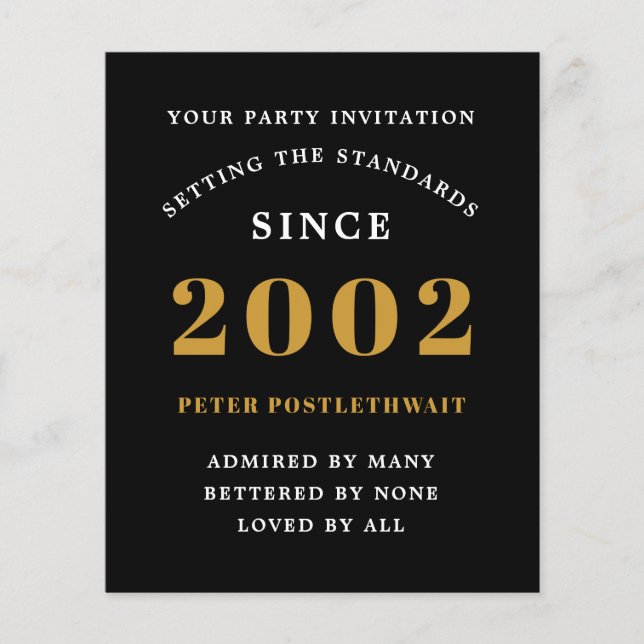 Budget 21st Birthday Invitation Black Gold 2002 Flyer (Front)