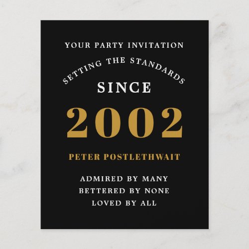 Budget 21st Birthday Invitation Black Gold 2002 Flyer