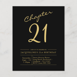 Budget 21st Birthday Invitation Black Gold Flyer