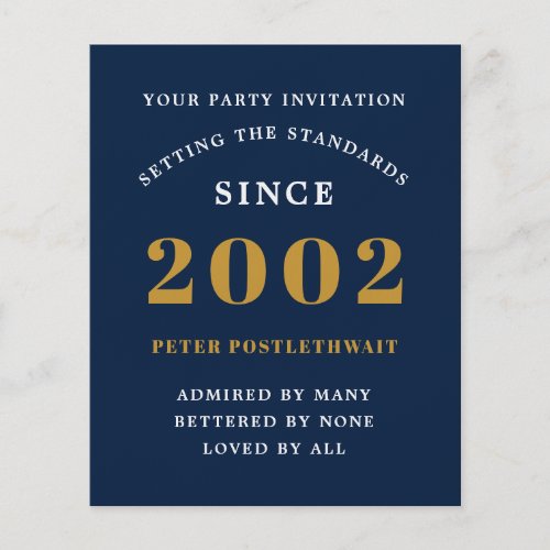 Budget 21st Birthday Invitation Blue Gold 2002 Flyer
