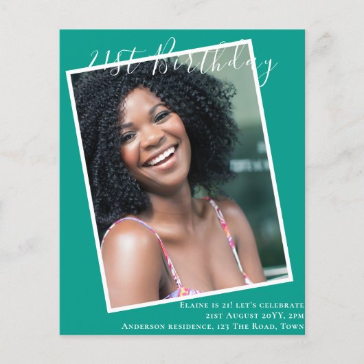 BUDGET 21st Birthday Invite PHOTO Keepsake (Front)