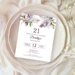 BUDGET 21st Birthday Party Purple Lilac Floral<br><div class="desc">Soft watercolor purple lilacs create a pretty springtime affordable budget birthday invitation. The typography adds a vintage, retro vibe. All of the text is editable so you can set just the right tone. You can easily change fonts and color as well. It is part of the Purple Spring Lilac Flower...</div>