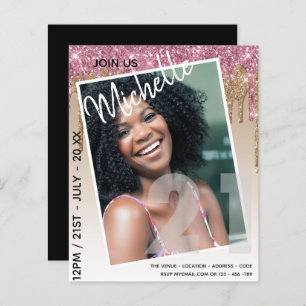 BUDGET 21st Birthday PHOTO Dripping Glitter Invite