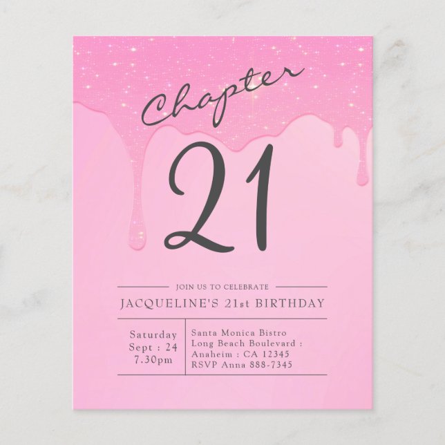 Budget 21st Birthday Pink Gray Invitation Flyer (Front)