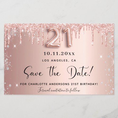 Budget 21st birthday rose glitter save the date