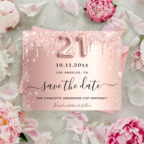 Budget 21st birthday rose glitter save the date