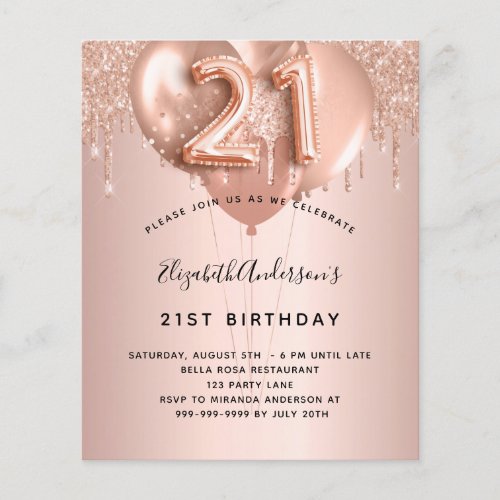 Budget 21st birthday rose gold blush balloons