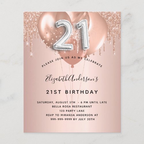 Budget 21st birthday rose gold silver balloons