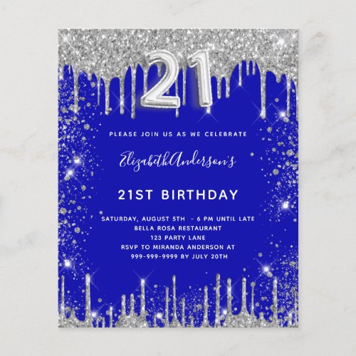 Budget 21st birthday royal blue silver glitter