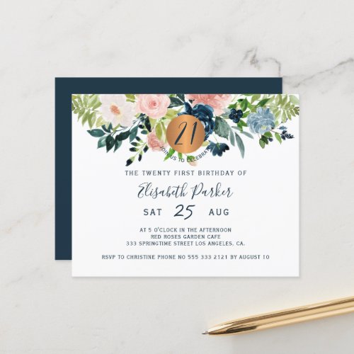 Budget 21st floral birthday party Invitation