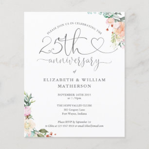 Budget 25th Anniversary Heart Floral Invitation
