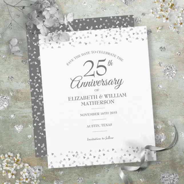 Budget 25th Anniversary Silver Heart Save the Date | Zazzle