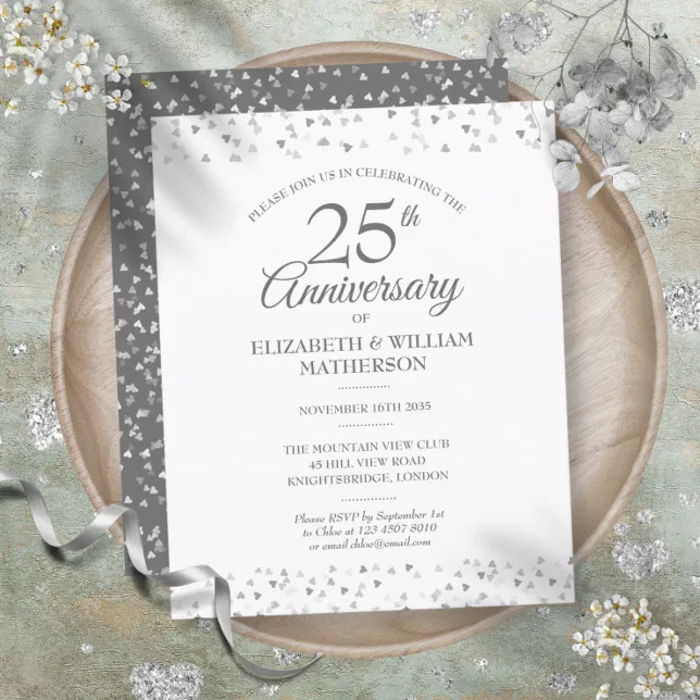 Budget 25th Anniversary Silver Hearts Invitation | Zazzle