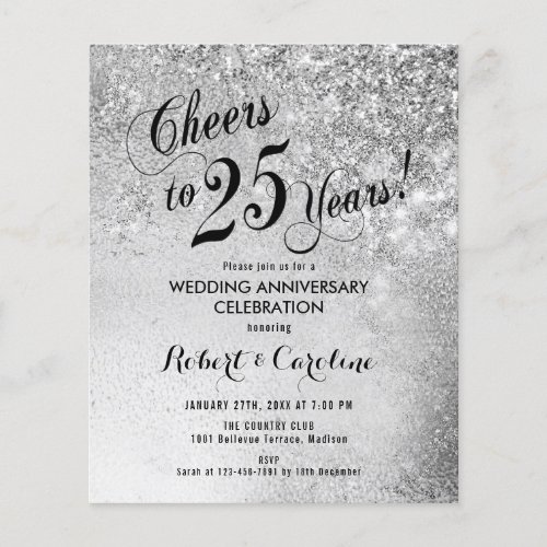 Budget 25th Wedding Anniversary Silver Invitation Flyer