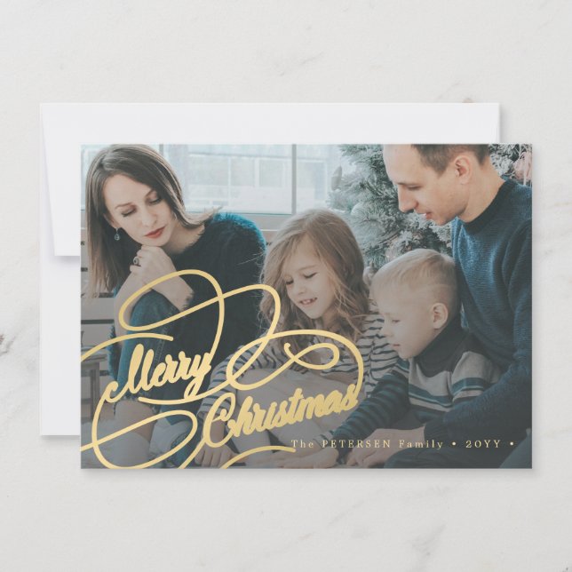Budget 2 family photo Merry Christmas holiday Note Card (Front)