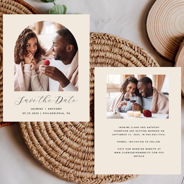 Budget 2-Photo Boho Arch Beige Save the Date (Creator Uploaded)