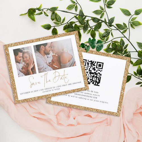 Budget 2 Photo Gold Glitter Wedding Save the Date