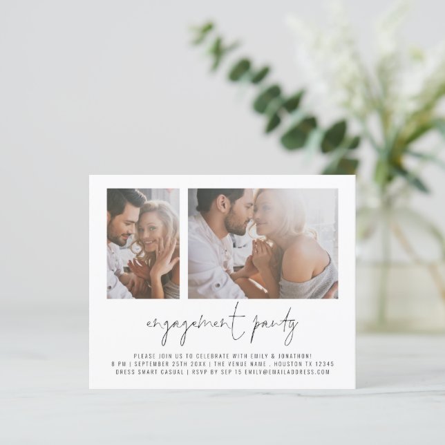 Budget 2 Photo Script Engagement Party Invitation (Standing Front)