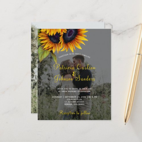 Budget 2 photos fall sunflower wedding invitation