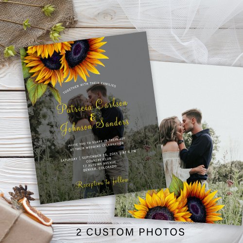 Budget 2 photos fall sunflower wedding invitation