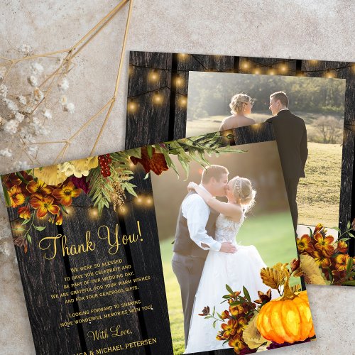 Budget 2 photos rustic fall wood wedding thank you