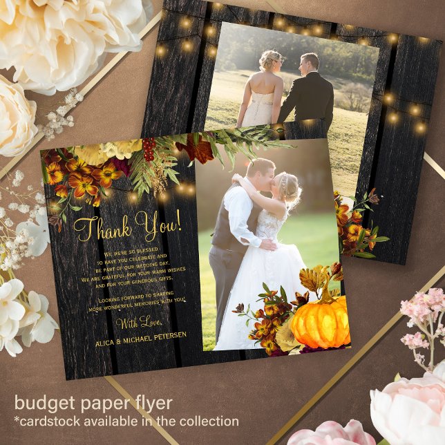 Budget 2 photos rustic fall wood wedding thank you flyer (Creator Uploaded)