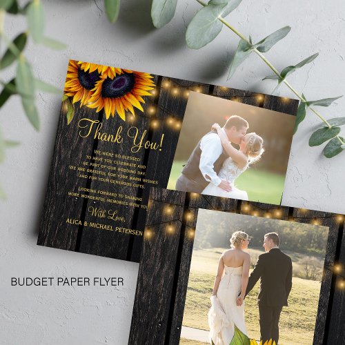 Budget 2 photos rustic wedding thank you card flyer