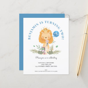 Budget 2nd Birthday Lion Boys Party Invitation