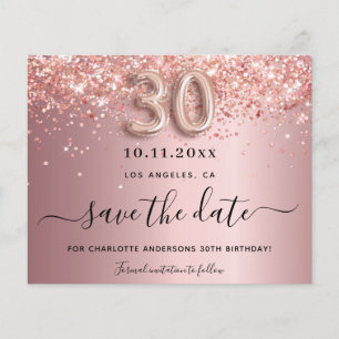 Budget 30th birthday blush glitter save the date
