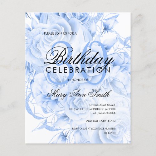 Budget 30th Birthday Floral Navy Blue Invite Flyer