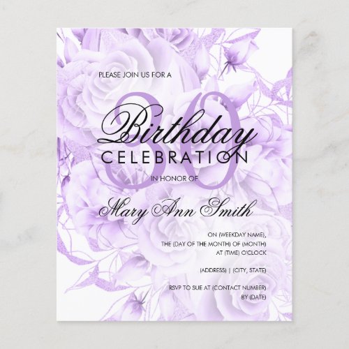 Budget 30th Birthday Floral Purple Invite