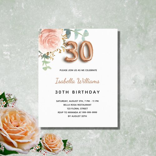 Budget 30th birthday floral rose gold eucalyptus