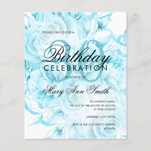 Budget 30th Birthday Floral Teal Invite