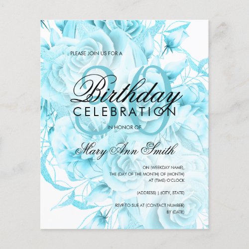 Budget 30th Birthday Floral Teal Invite  Flyer