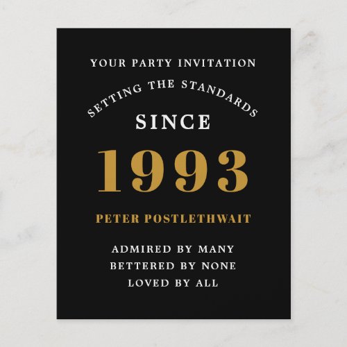 Budget 30th Birthday Invitation 1993 Black Gold