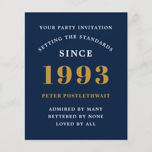 Budget 30th Birthday Invitation 1993 Blue Gold