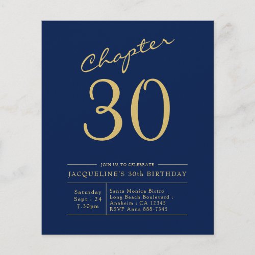 Budget 30th Birthday Invitation Navy Blue