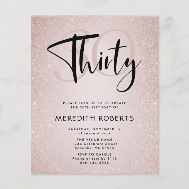 Budget 30th Birthday Modern Script Birthday Invite (Front)