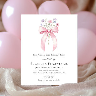 BUDGET 30th Birthday Pink Bow Wildflower Invite