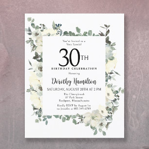 Budget 30th Birthday White Floral Invitation
