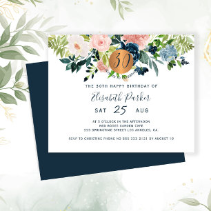 Budget 30th floral birthday party Invitation