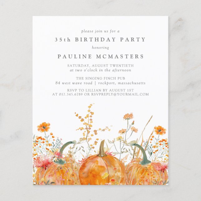 BUDGET 35th Birthday Pumpkin Wildflower Fall  (Front)