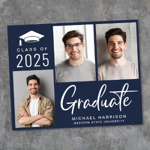 Budget 3 Photo Blue Graduation Announcement