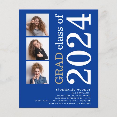 Budget 3 photo Bold 2024 Blue Graduation Invite