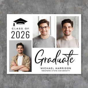 Budget 3 Photo Bold Script Graduation Announcement