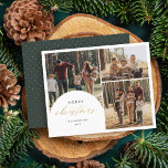 Budget 3 Photo Collage Arch Merry Christmas Photo<br><div class="desc">Make memories unforgettable with our budget Holiday Photo Card. Presenting a delightful 3-photo collage with an arch overlay on the left, embellished with "Merry Christmas" in faux gold foil script calligraphy. Personalize it with your family name and year in a sleek, minimalist font. Flip it over to reveal a rich...</div>