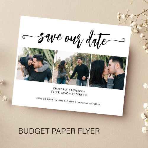 Budget 3 photo collage modern wedding save date flyer